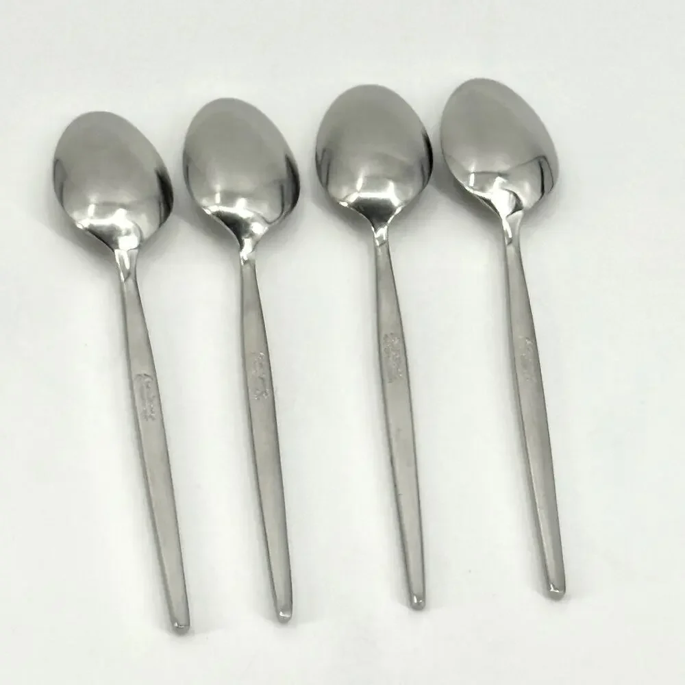 VTG Ron Spray Stainless Flatware Set of 4 Teaspoons 6 3/4” MCM Japan Leaf Sprout